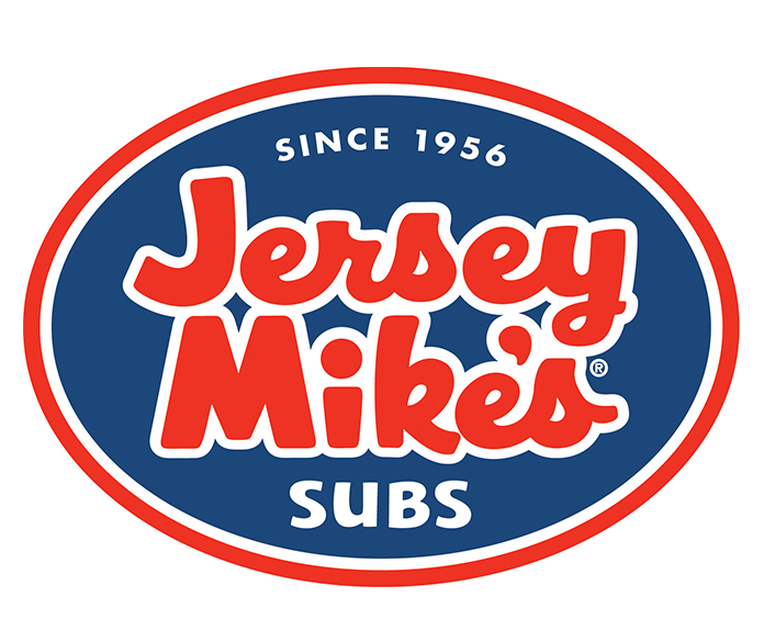 Jersey Mike’s Subs logo in red and blue oval.