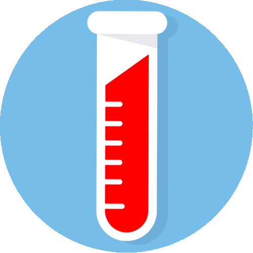 vial of blood image with light blue circle background