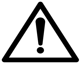 White triangle with a black border and a black exclamation point inside. 