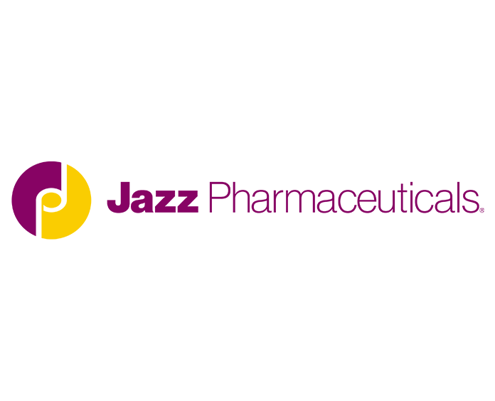Jazz Pharmaceuticals logo with purple text and purple-yellow icon.