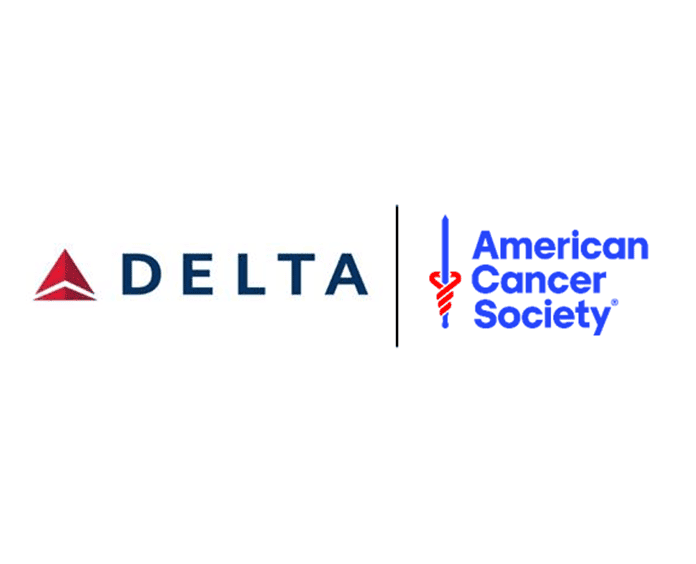 Logos of Delta Air Lines and the American Cancer Society displayed side by side.