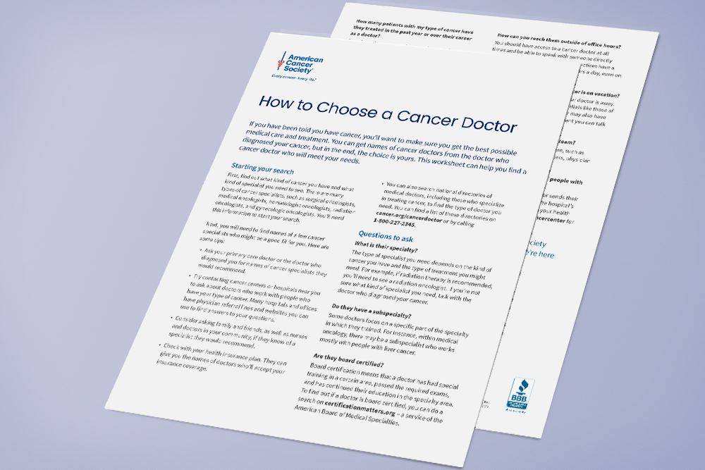 Flyer with practical tips on choosing a doctor, with spaces to fill out information.