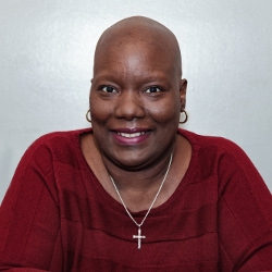 close up portrait of cancer survivor, Tina Silas