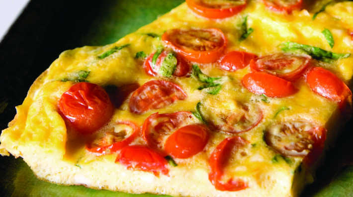 close up of Tomato and Basil Frittata on plate