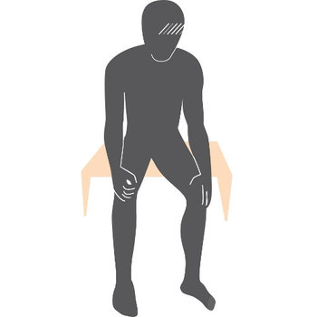 иллюстрация мужчины, который садится и проверяет переднюю часть своих бедер, голени, верхние части ступней, между пальцами ног и ногтями на ногах