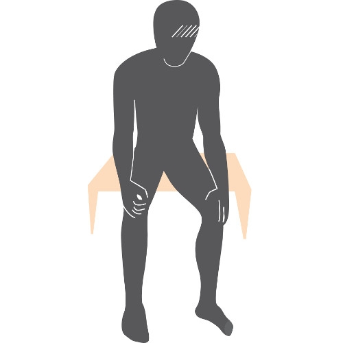 illustration of a man sitting down and checking the front of his thighs, shins, tops of his feet, in between his toes and toenails