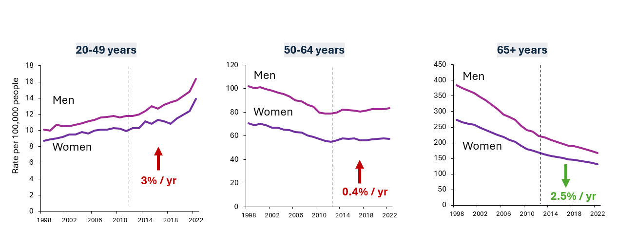 3 graves 20-49 years, 50-64 years, 65+ years