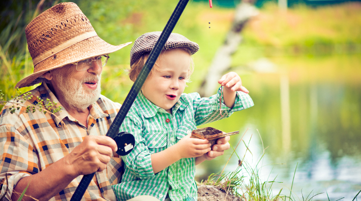 grandfather and his grandson fishing