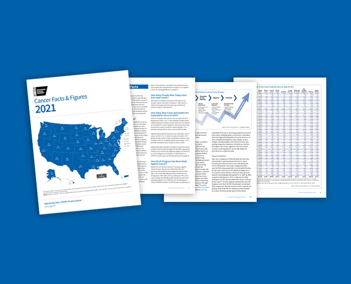 cover of 2021 Cancer Facts and Figures on wide blue background