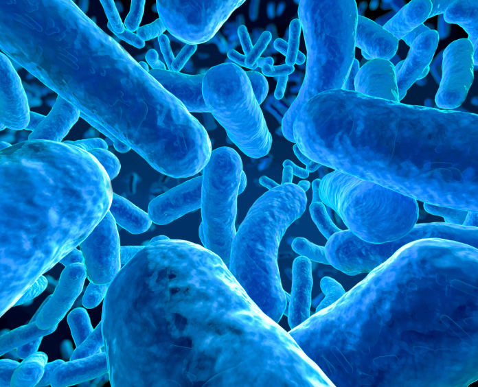 animated rendering showing many microbes on blue background