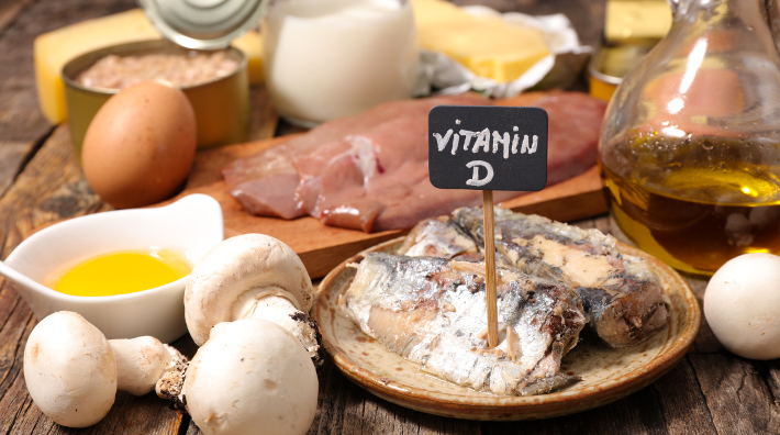 tabletop full of foods rich in vitamin D 