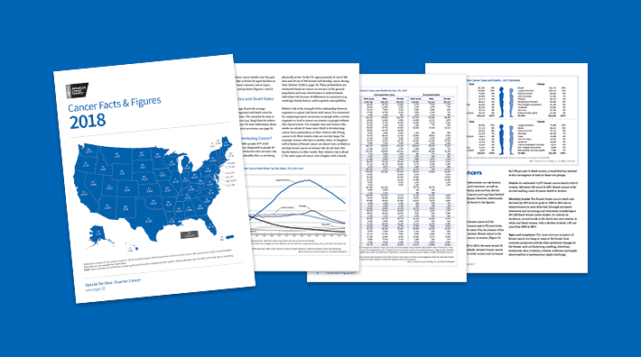 cover and several pages from Cancer Facts and Figures 2018 report