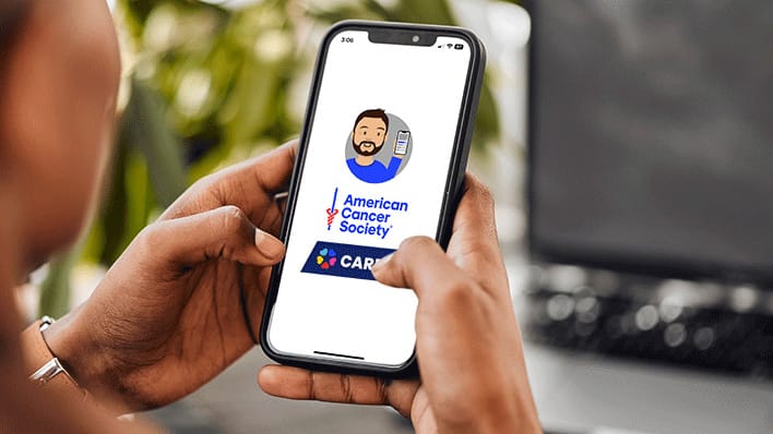 American Cancer Society Cares app homepage on a phone